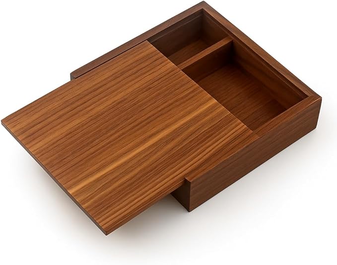 Walnut Wood Storage Box with Compartments | Handmade Gift Keepsake Organizer for Photos, USB Drives, Rings, Small Items | 6.7x6.7x1.4 inches (17x17x3.5cm)