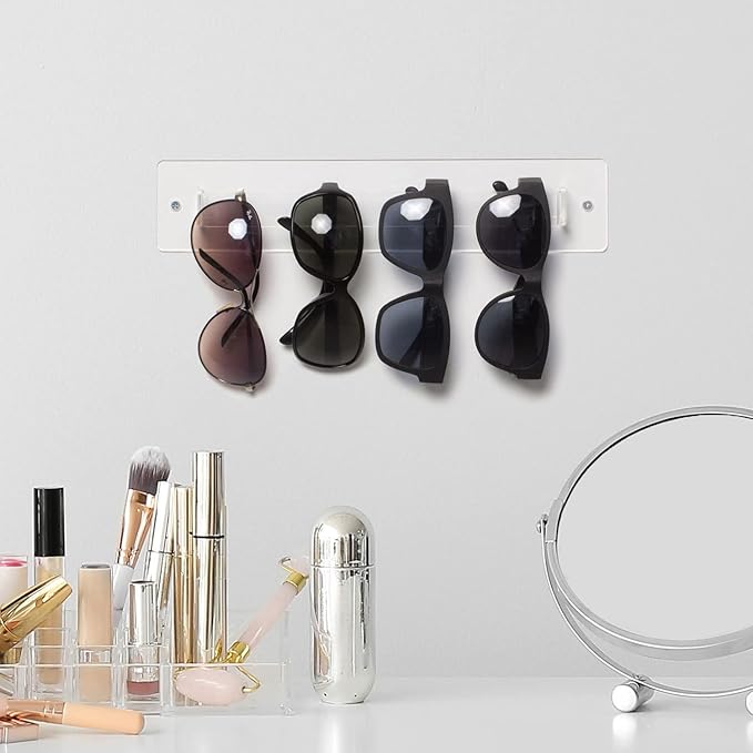 MyGift 13 Inch Premium Clear Acrylic Sunglasses Holder Wall Mounted Organizer Rack, Decorative Entryway Hanging Eyewear Display for Shades Reading Glasses Jewelry