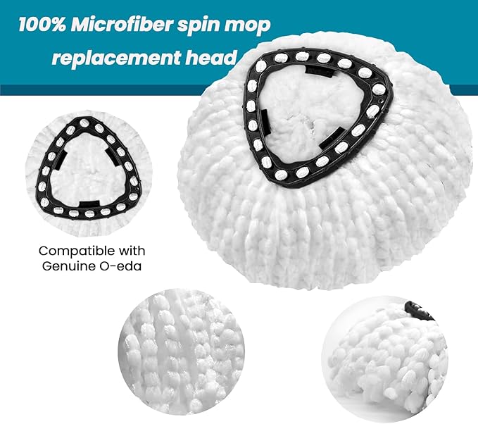 6 Pack Mop Head Replacement Compatible with Oceda Triangle Swivel Mops,Spin Mop Replacement Head 100% Microfiber,Deep Cleaning,EPSUNORISE Replacement Heads Compatible with O Ceda Mop(White)
