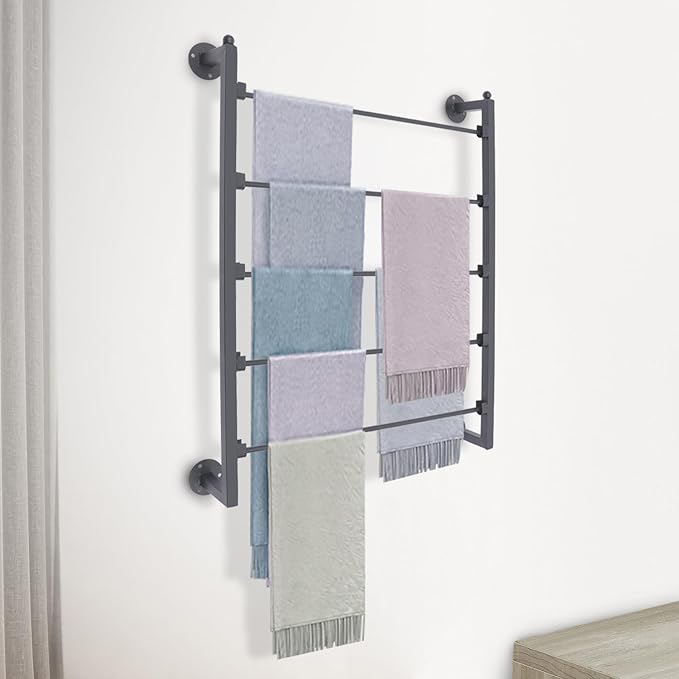 5 Tier Scarf Rack Wall Mounted Retail Display Ribbon Rack Organizer Holder Tie Rack Towel Rack Pants Belt Rack for Home Clothing Retail Store