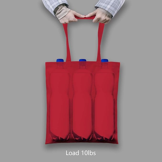 TOPDesign 24-Pack Economical 16"x15" Red Cotton Tote Bag, Lightweight Medium Reusable Grocery Shopping Cloth Bags, Suitable for DIY, Advertising, Promotion, Gift, Activity