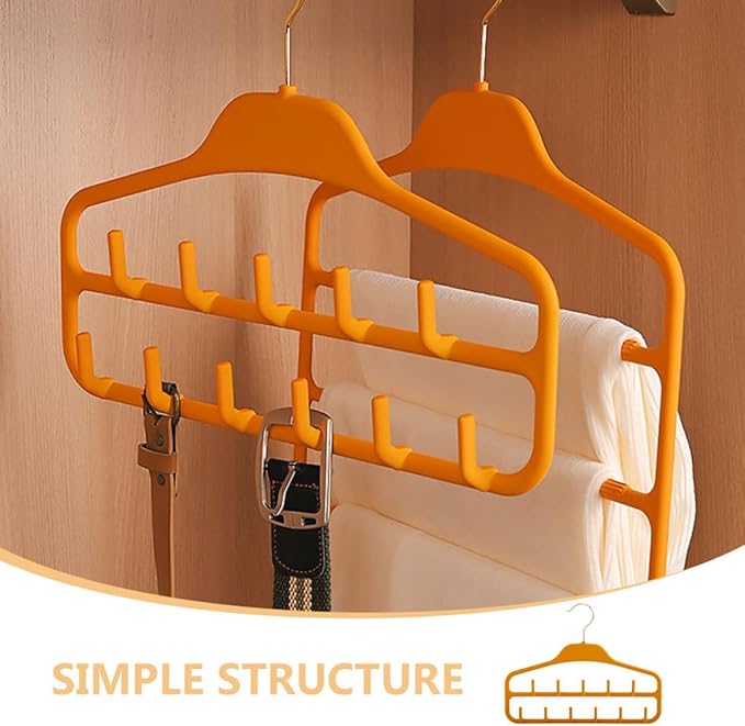 Veemoon 2pcs Multi-Functional Belt and Scarf Hanger with 11 Hooks, Large Capacity Accessory Organizer for Closet, Orange Sturdy Plastic, Suitable for Home Storage and Tie Holder
