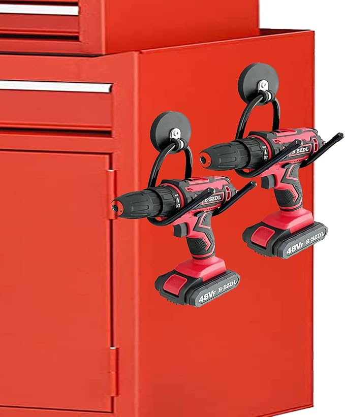 Pmsanzay 2 Pack Power Drill Tool Organizer Holder,Magnetic Tool Holders,Garage Tool Storage Rack,Heavy Duty Large Garage Magnet Utility Hooks with Rubber Coating, No Scratches - No Power Drill