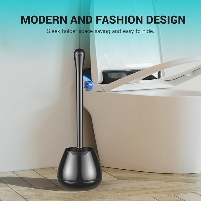 Toilet Brush and Holder, Toilet Bowl Brush with Long Handle, Plastic Holder Easy to Hide, Drip-Proof, Easy to Assemble, Deep Cleaning