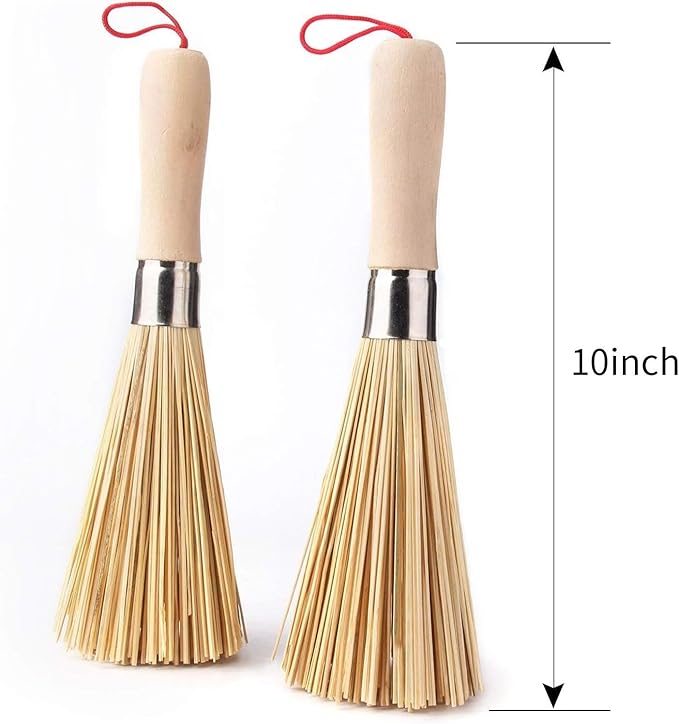 2 Pack Bamboo Wok Brush, Bamboo Kitchen Cleaning Brush
