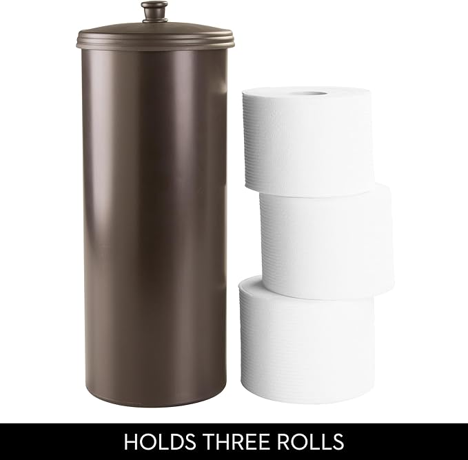 iDesign Freestanding Bathroom Toilet Paper Storage Holder with Lid for 3 Extra Rolls, 2-Pack, Bronze