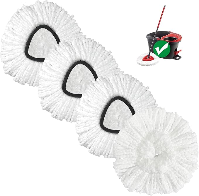 Mop Head Replacement, 4 Pack Spin Mop Refill Replace Head Compatible for Oceda EasyWring 1-Tank System, Microfiber Machine Washable, Not Easy to Dislodge