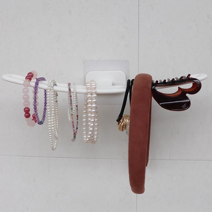 Wall Mounted Hair Accessory Organizer, White Plastic Headband Holder Stand, 27cm Scrunchie Storage Rack, Jewelry Bracelet Necklace Display Hook, Pack of 2