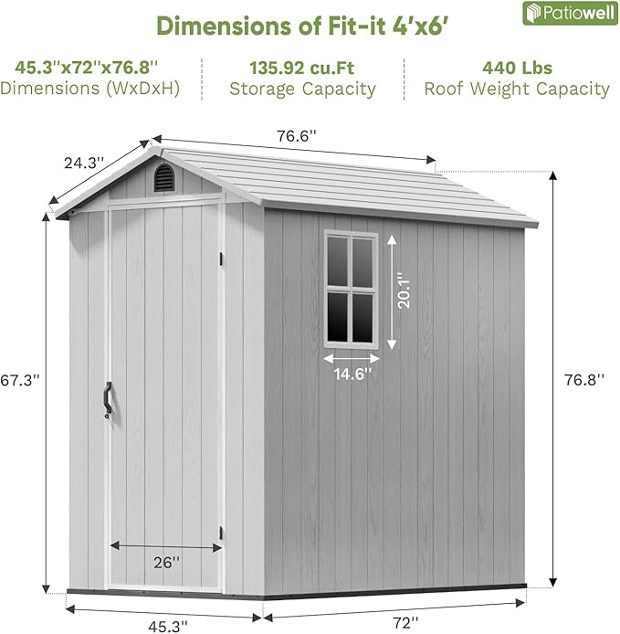 Patiowell 4 x 6 FT Resin Storage Shed with Floor, Outdoor Plastic Garden Shed with Lockable Door & Window, Easy Assembly Tool Shed for Backyard, Light Gray