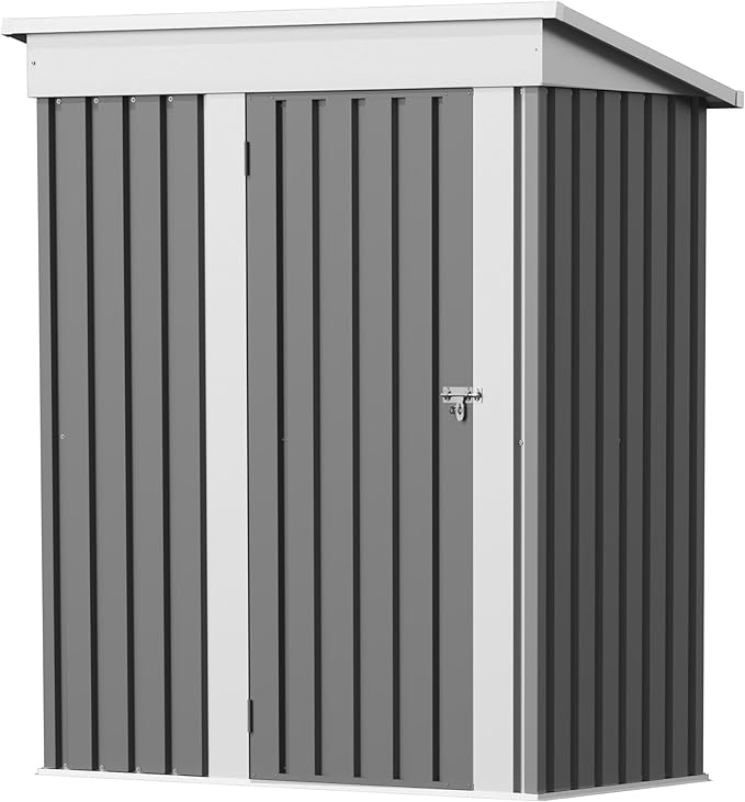 GUNJI 5 x 3 FT Shed Outdoor Storage Shed Metal Garden Shed with Lockable Door Outside Waterproof Tool Shed for Backyard, Patio, Lawn (Gray)