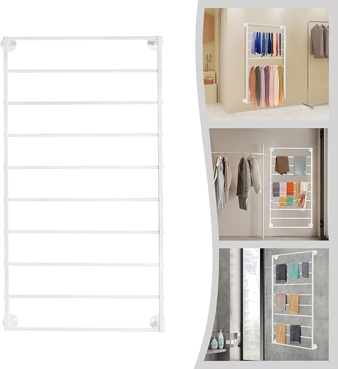 10-Tier Wall Mounted Scarf Rack, Tie & Scarf Holder, Towel Storage Rack, White, Iron, Baking Paint, Coating