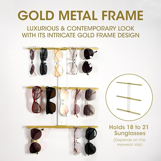 J JACKCUBE DESIGN Sunglasses Storage Organizer Wall 3 Tier Eyewear Display Storage Hanging Rack Modern Simple Eyeglasses Display Holder for Entryway Living Room Bedroom- MK1305A