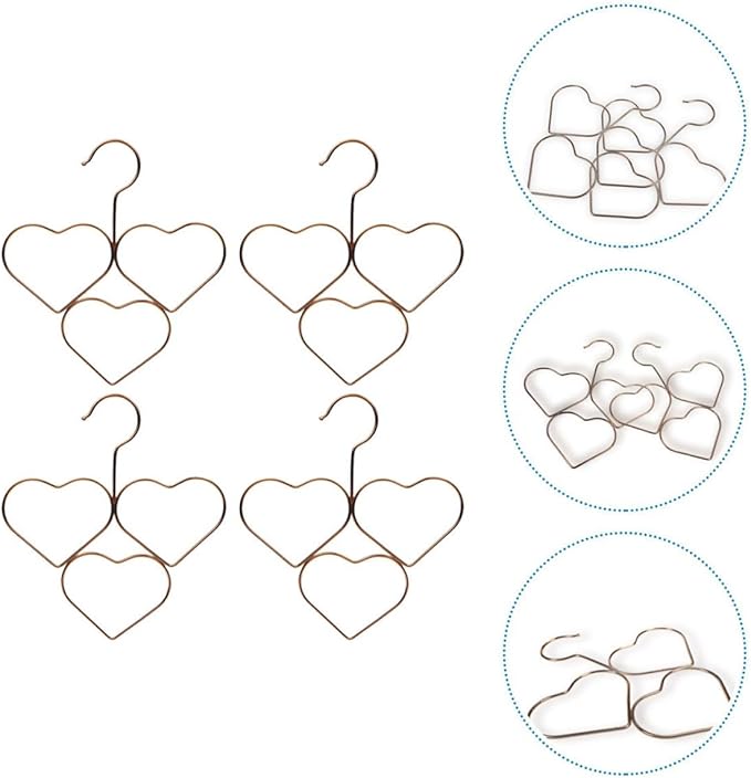 4pcs Rose Gold Heart Shape Scarf Hangers Metal Non-Slip Closet Organizer for Shawls Neckties Space Saving Accessory Storage