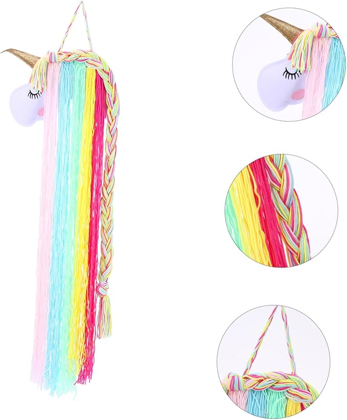 BESTonZON Unicorn Barrette Organizer Hairpin Hair Accessories Organizer Headdress Organizing Holder Hand-woven Pendant Wall Hanging Ornament