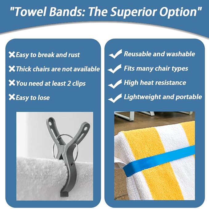 Towel Bands for Cruise and Beach Chairs - Ship Essentials - Alternative to Clips - Vacation Accessory Gifts - Thicken Bands 6 PCS