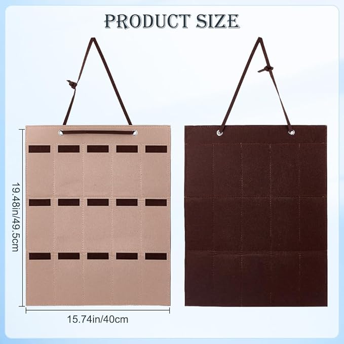 CREATCABIN Wall Hanging Sunglasses Bag Brown Wall Mounted Dust Proof Sunglasses Storage Bag Protable Foldable Jewelry Organizer with 15 Slots for Makeup Room Bussiness Travel Carrying 5.7x3in