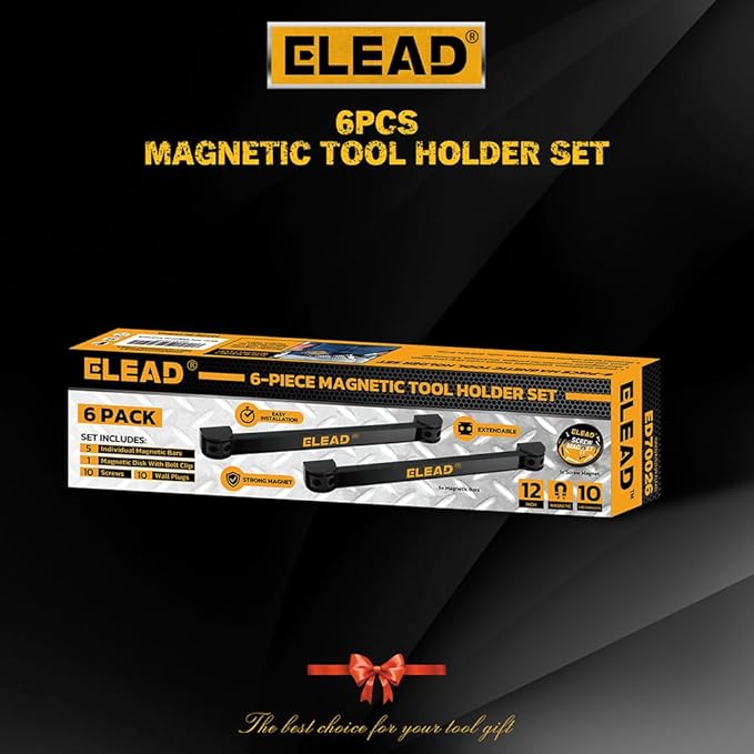 ELEAD 6-Piece 12" Magnetic Tool Holder Storage Organizer - Wall Mount Rack Garage Organization Power Magnet Hanger Workbench Board Slatwall Van Organizers Mounted Hanging Strip