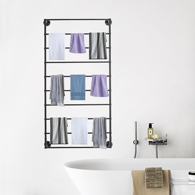 10 Tiers Tie & Scarf Rack, Wall Mounted Scarf Rack, Wall Display Rack, Multifunctional Metal Rack, Towels Storage Rack, Ribbon Holder Wall Display Rack for Accessory Stores Flower Shops (Black)