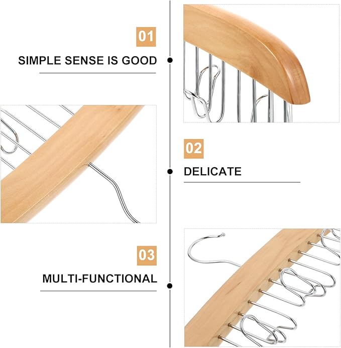 Wooden Tie Hanger Organizer with 12 Hooks, Non-Slip Belt Rack for Closet Storage, Multi-Functional Accessory Organizer for Home and Clothing Store Use