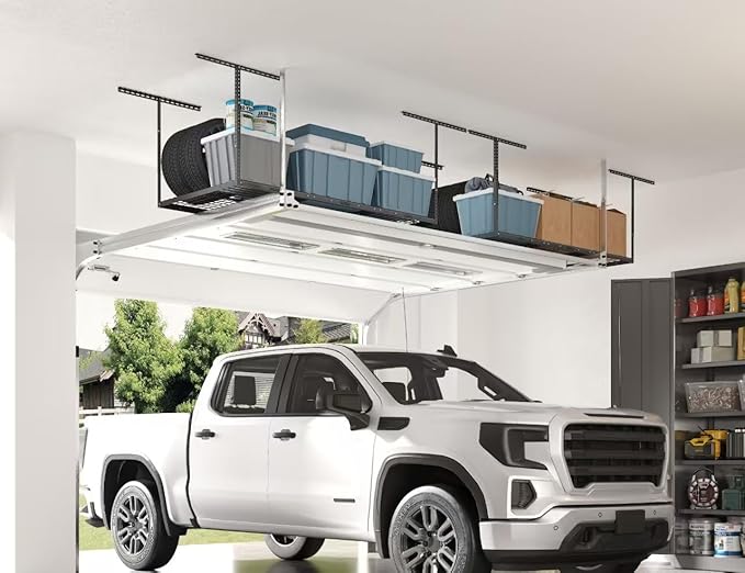 FLEXIMOUNTS 3x6 Overhead Garage Storage Adjustable Ceiling Rack 72" Length x 36" Width x 40" Height, 450lbs Weight Capacity, Black, Classic Series
