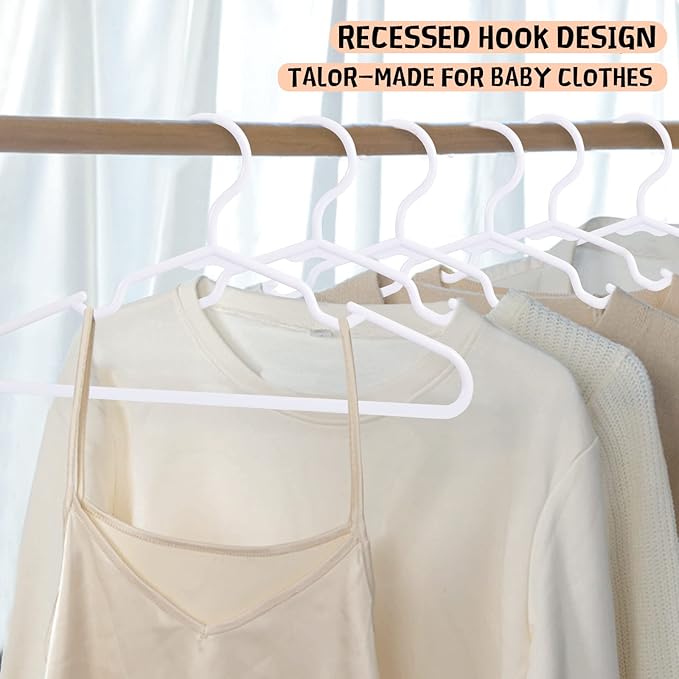 100 Pack White Kids Hangers 11.6 Inch - Baby Clothes Hangers for Toddler & Child, Durable Plastic Children's Hangers for Closet, Pants, Coats, Skirts (Non-Slip, Space-Saving)