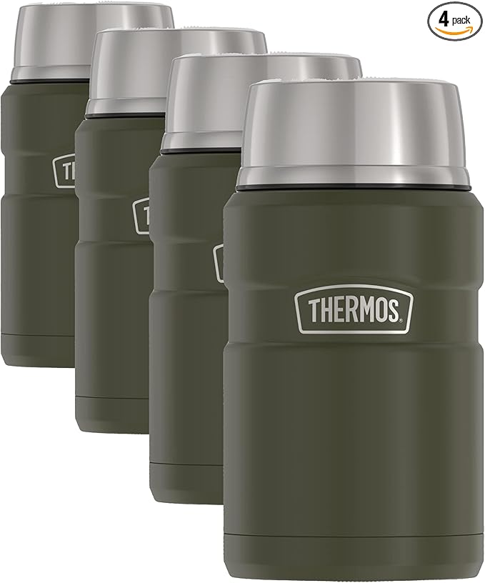 THERMOS Stainless King Vacuum-Insulated Food Jar, 24 Ounce, Army Green (Pack of 4)