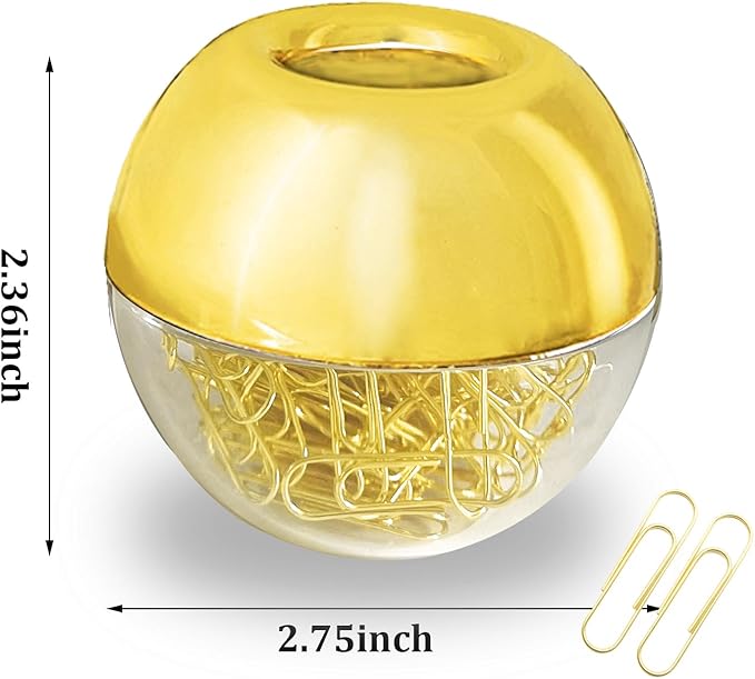 Magnetic Paper Clip Holder, Gold holder with Gold PaperClips 100pcs 28mm(1.1") Cute Office Supplies for Desk Organizer