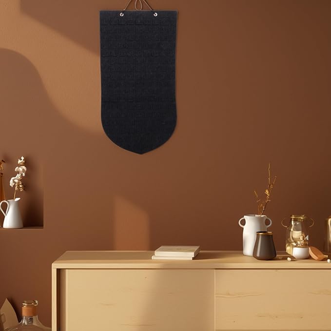 Wall Hanging Badge Pin Display Organizer Bag for Brooches and Earrings, Deep Gray Felt Jewelry Storage with Multiple Pockets, Home Wall-mounted Accessory Organizer for Pins