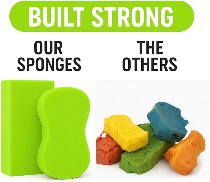 Multi-Purpose Sponges for Cleaning - Lime Green 4 Pack, Large Sponges for Car Washing, Tile & Grout, All Purpose Cleaning