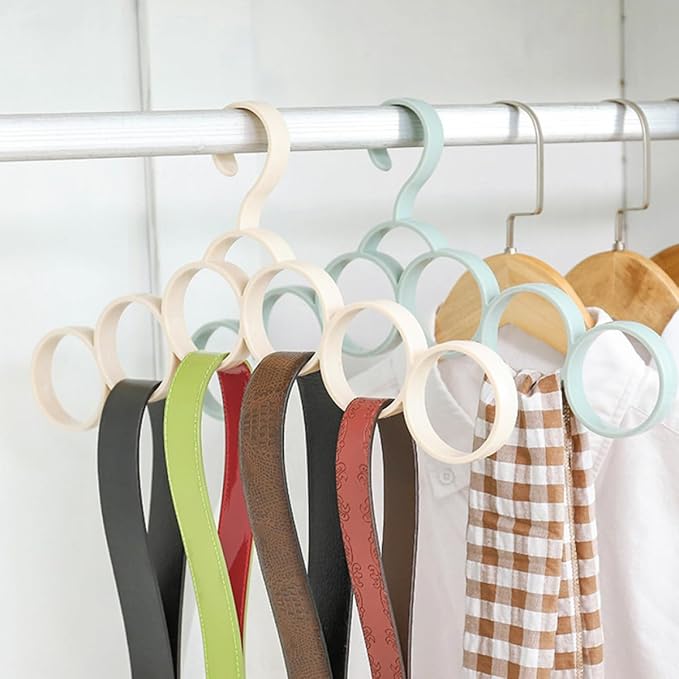 Luxshiny Multi-Function Wardrobe Coat Hanger and Tie Accessory Organizer, 6-Ring Closet Storage Rack for Scarves Belts, Household Convenient Clothes Hanger, 3pcs Set, Random Random Color