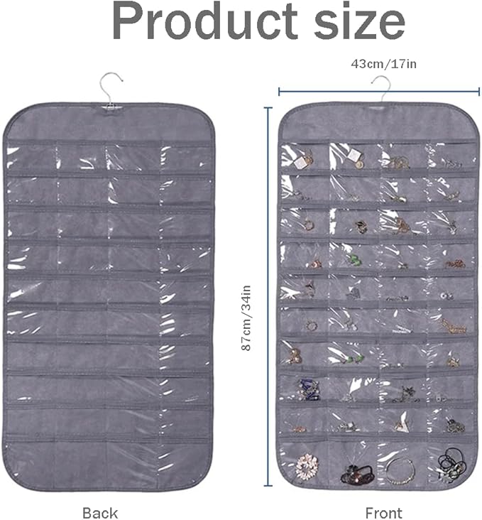 3PCS Hanging Jewelry Organizer with 80 Pocket Double-Sided Jewelry Holder Storage Wall Door Closet Accessories Organizer for Earrings, Necklaces, Rings (Grey)