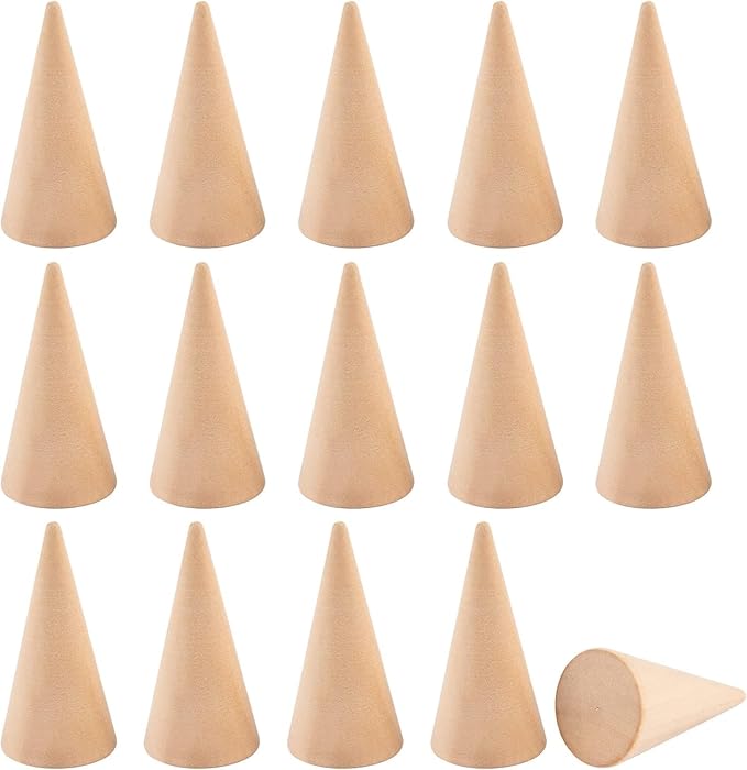Framendino, 20 Pack Wood Cone Ring Display Stand Holder, Natural Unfinished Jewelry Stands Organizer for Crafts DIY