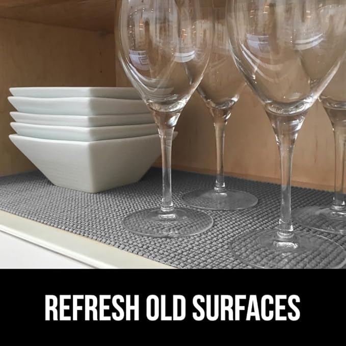 GORILLA GRIP powerGRIP Drawer Shelf and Cabinet Liner, Thick Strong Hold, Non-Adhesive Liners Protect Kitchen Cabinets and Cupboard, Bathroom Drawers, Easy Install, Breathable Mat, 17.5" x20', Gray