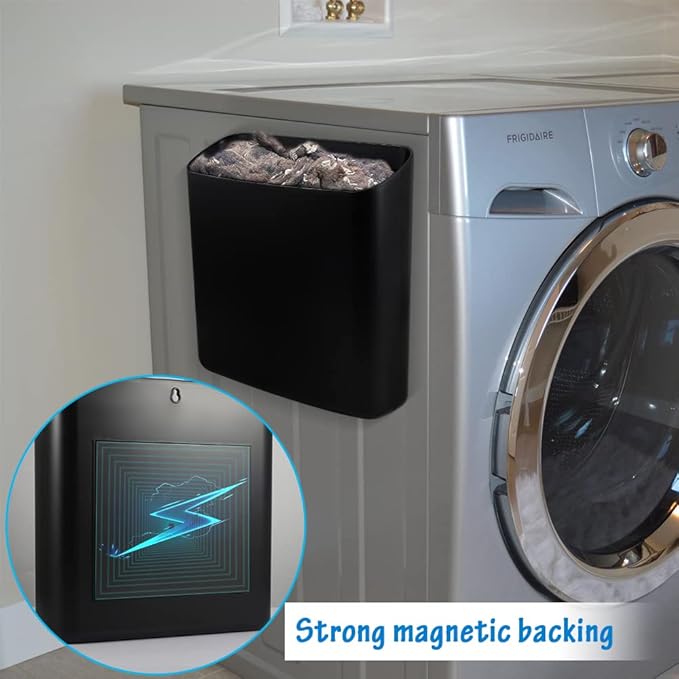 Picowe Magnetic Laundry Storage, Large Lint Holder Bin for Laundry Room, Space-Saving Trash Container Hanging on Dryer, Washer or Wall Mount Trash Bin (Black)