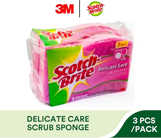 Scotch-Brite Gentle Clean Delicate Scrub Sponges, for Washing Dishes and Cleaning Kitchen, 3 Scrub Sponges (Pack of 2)