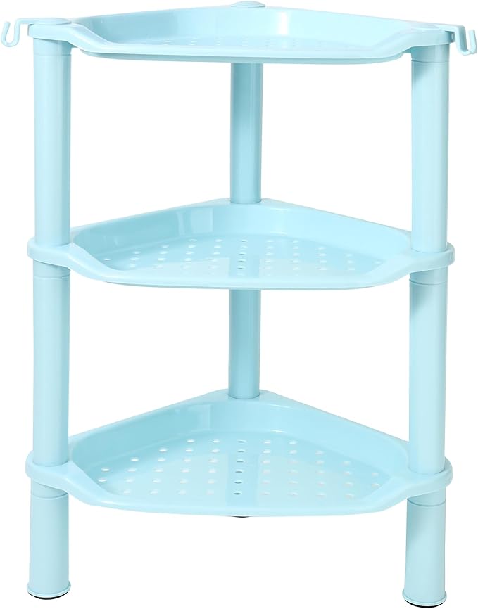 3 Tier Shower Caddy Organizer Shelf Corner, 13.5 x 10 x 26 Inches, Rustproof, Plastic Shower Rack Stands for Inside Bathroom, Bathtub, Shower pan, Blue (Round Slot Blue 3 Tier)