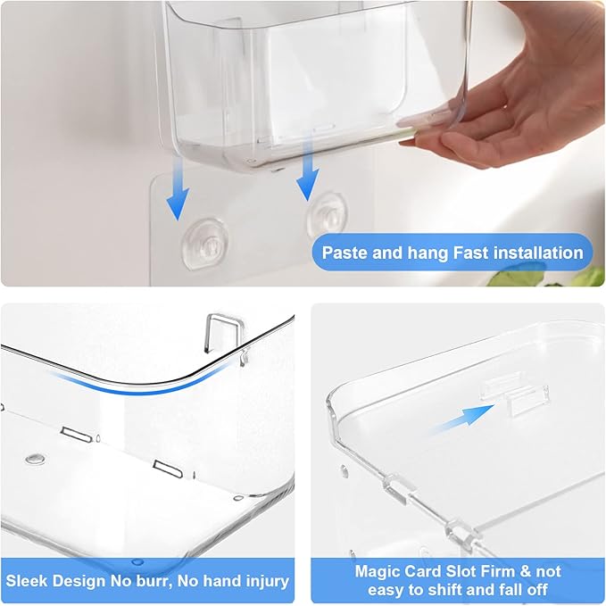 Diesisa Acrylic Wall Mount Organizer, Self Adhesive Organizer for Wall, Cabinet Door Organizer, with Self Adhesive Tape, for Bathroom, Pantry, Kitchen, Laundry, Utility Room, Inside of Cabinet Door