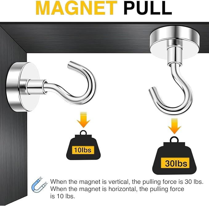 DIYMAG Magnetic Hooks, 30lbs+ Magnet Hook 2025 Cruise Cabin Ship Essentials N52 Heavy Duty Strong Magnets Refrigerator Fridge Hanging for Classroom Beach Vacation Kitchen Grills Home 6 Pack
