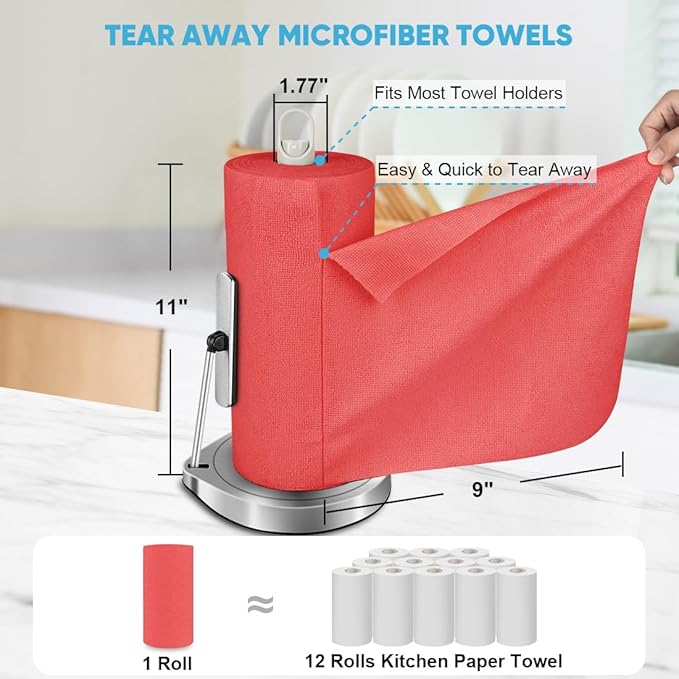AIDEA Microfiber Cleaning Cloth 330 Sheets(6 Roll), Microfiiber Cloth for Cleaning Car, Reusable Paper Towels, Red Shop Rags Microfiber Towels for Automotive, Mechanic, Workshops, House-11×9"