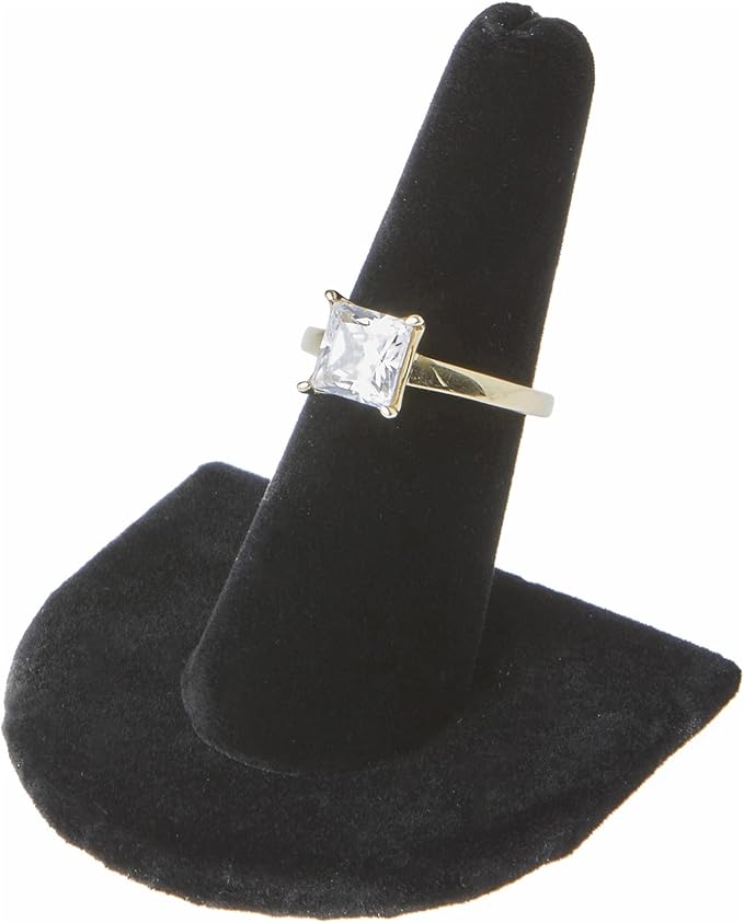 Plymor Black Velvet Ring Finger Display, Single on U-Shaped Base, 2" W x 2" D x 2" H (Pack of 3)