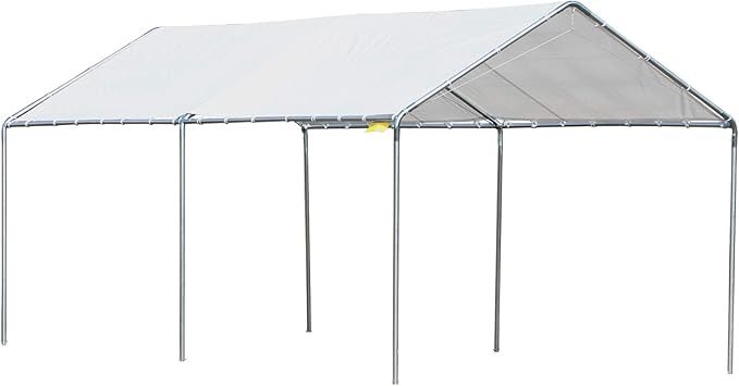 Outsunny 10'x20' Carport Outdoor Heavy Duty Party Tent Galvanized Car Canopy with Included Anchor Kit, 3 Reinforced Steel Cables, White