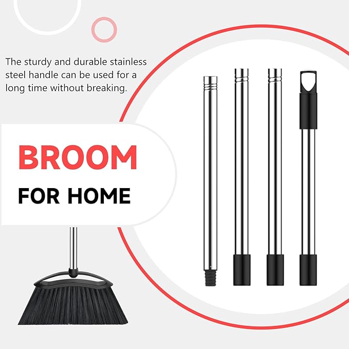 Heavy Duty Broom, 54-inch Adjustable Long Handle Angle Brooms Large Brooms for Sweeping Indoor and Outdoor Commercial Broom for Home Kitchen Patio Garage Porch Courtyard Classroom, Black
