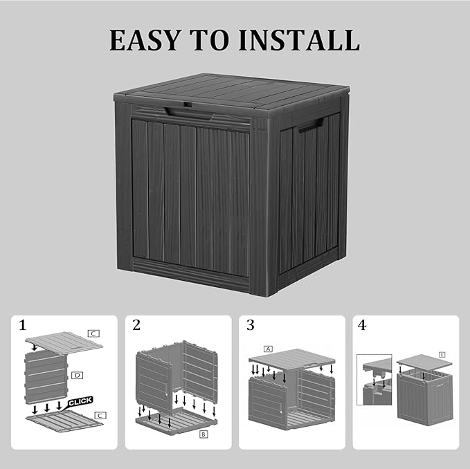 35 Gallon Lockable Resin Outdoor Storage Box, Waterproof & Weather Resistant Deck Box for Patio Cushion, Garden Tools & Pool Accessories, Black