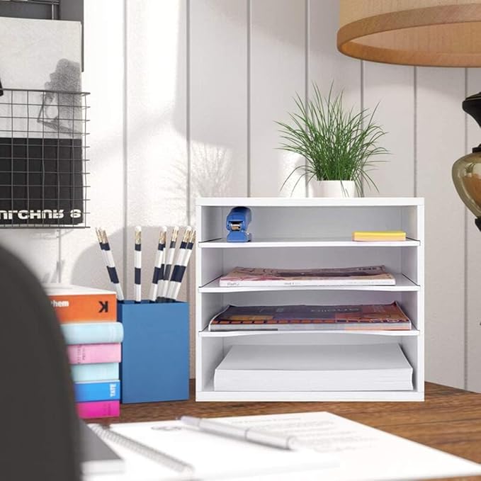 EMERIT Paper Organzier Wood Desktop Organizer Storage Letter Tray File Sorter with Adjustable Shelves for Home Office