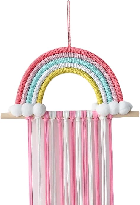 Macrame Bow Holder Hair Bow Organizer for Girls Hair Bows Wall Decor Woven Hanging Rainbow Clip Organizer Decor Bow Hanger