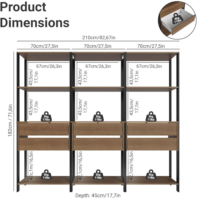 Madesa Garage Storage Rack with 6 Drawers and Open Shelves 82" L Multiuse Modular Organization Cabinet for Tools (Black/Brown)