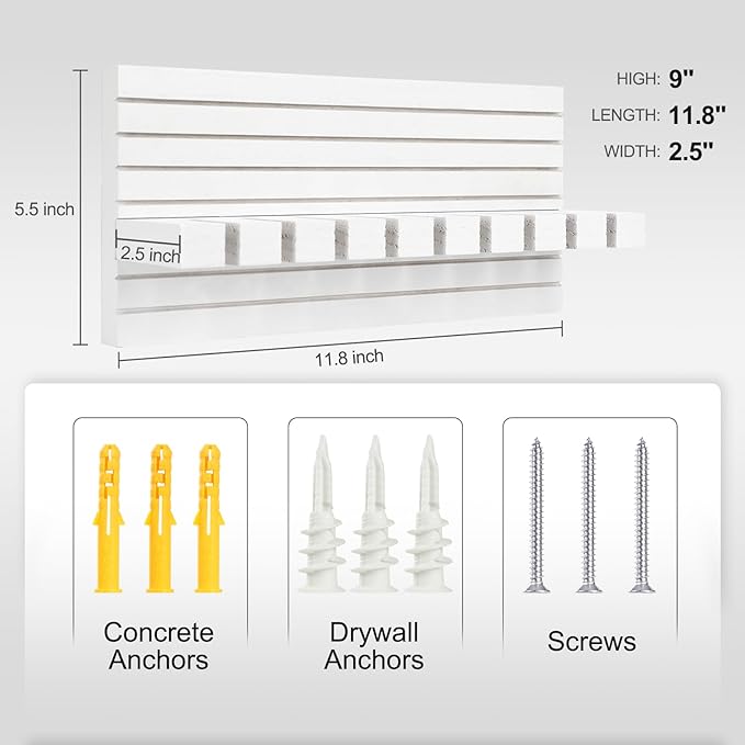 Belt Organizer for Closet, Belt Hanger Wall Mounts to Hold 9 Belts without Slipping, Space Saving Belt Rack for Closet Organization includes Mounting Hardware (11.8” x 5.5” x 2.5”) (White)