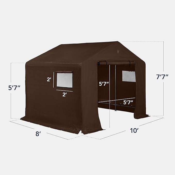 Best Choice Products 10x8ft Outdoor Storage Shed, Carport, Canopy Shelter, Dual Doors & Windows, Metal Frame, Weather-Resistant, Perfect for Storing Motorcycle, Bike, Garden Tools – Brown