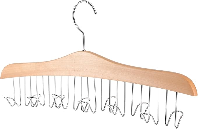 BESPORTBLE Multi-Functional Belt and Scarf Hanger Rack, Solid Wood Round Hook, Non-Slip Accessory Organizer for Closet Storage, Tie Holder for Men’s Belts and Hats