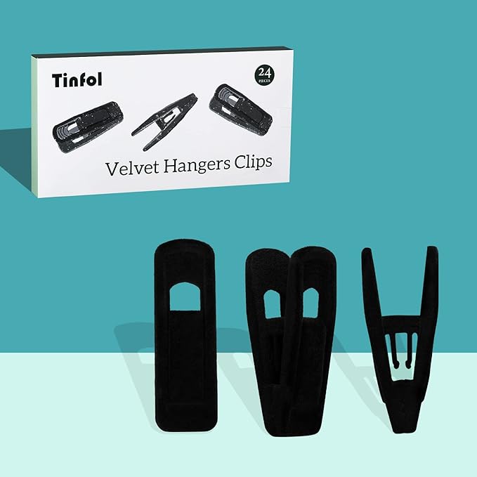 Tinfol 80pc Velvet Hanger Clips, Black Pants Velvet Clips, Large Opening Clothes Pin Hanger Clip, Strong Finger Flocked Clip Perfect for Slim-line Clothes Velvet Hangers